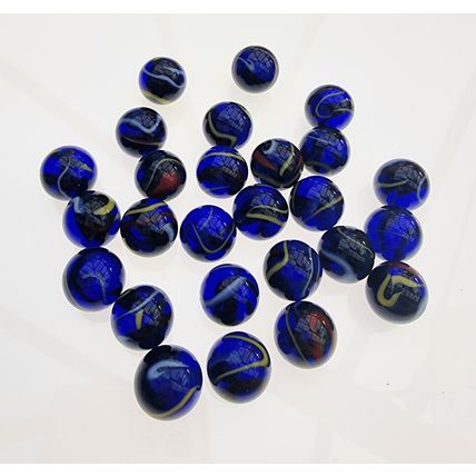 MICHELANGELO 25 Beautiful Glass Marbles, Blue with Yellow & Red Swirl, New, 16mm
