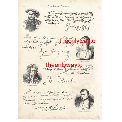 Henry VIII, Anne Boleyn, Newton & Napoleon, Autographs, Book Illustration, 1893
