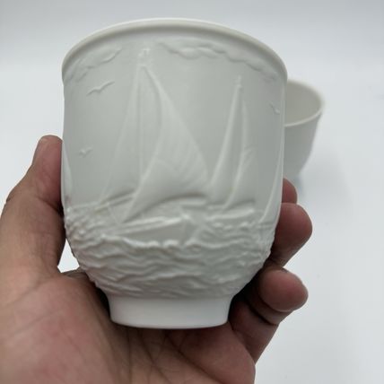 Pair Lladro Collectors Society SAILING THE SEAS CUPS CANDLE HOLDER VOTIVE WHITE