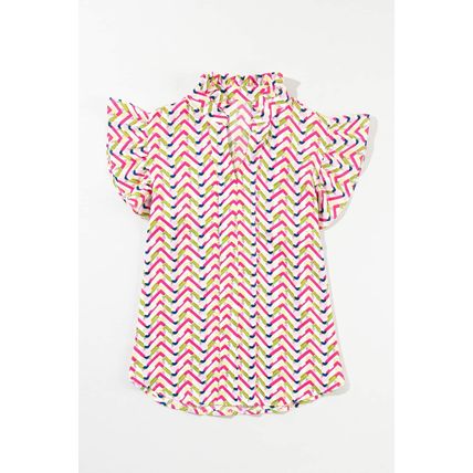 Multicolour Chevron Print Ruffled Sleeve Blouse