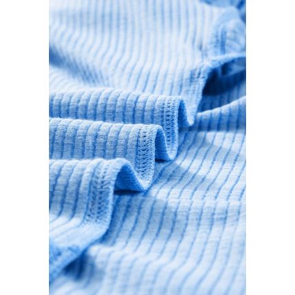 Light Blue Plus Size Ribbed Long Sleeve Top and Drawstring Shorts Set
