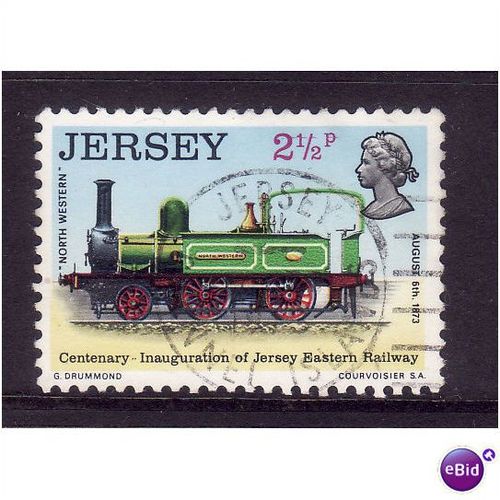 JERSEY 1973 SG93 2 1/2d 1870 TRAIN FINE USED