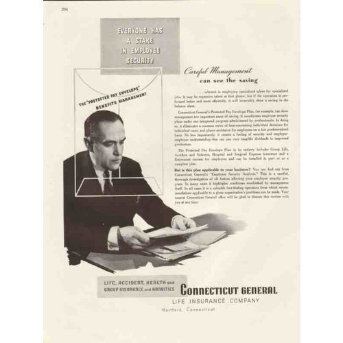 connecticut general life insurance 1947 careful management vintage ad