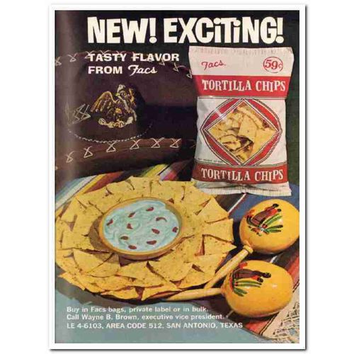 facs company 1967 new exciting tortilla chips snack food vintage ad