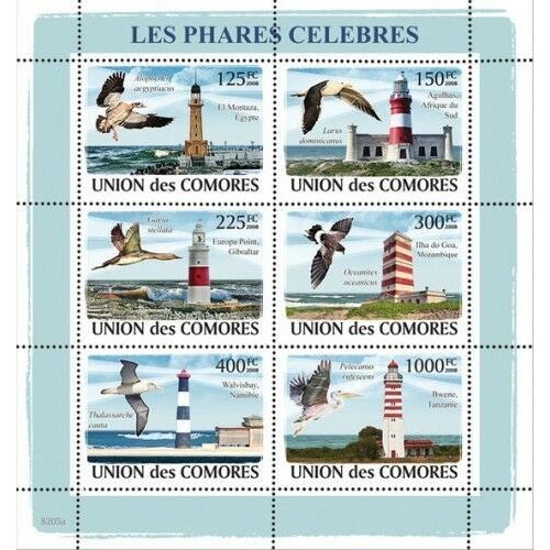COMORES 2008 SHEET MNH FAMOUS LIGHTHOUSES PHARES CELEBRES BIRDS OISEAUX 2