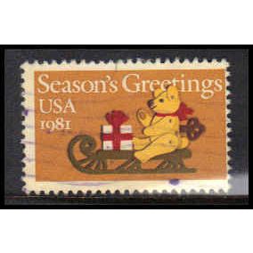 Used 1940 20c 20c Teddy Bear and Sleigh Average Plus W4594