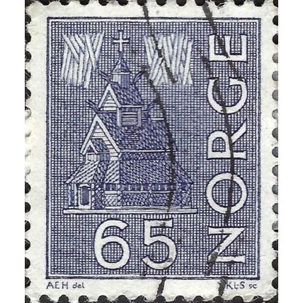 NORWAY, Church and Northern lights, blue 1963, 65ore