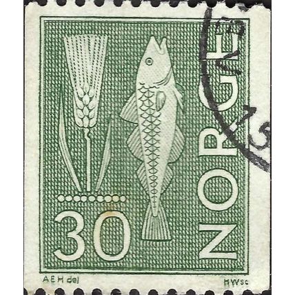 NORWAY, Fish and wheat, green-grey 1967, 30ore