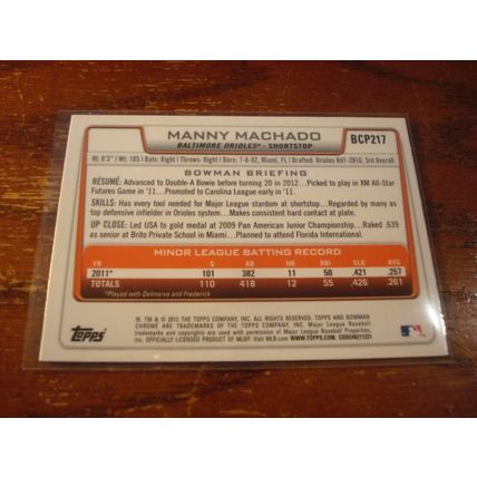 2012 Bowman Chrome, MANNY MACHADO Rc, Prospect, #BCP217