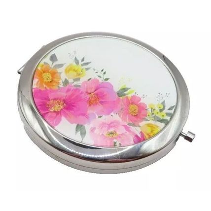 Floral Compact Mirror Round with Snap Open/Close Button Mothers Day Gift
