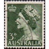 Australia 1953-6. Pre-Decimal. Elizabeth ll. 3d Value. Deep Green. Fine Used