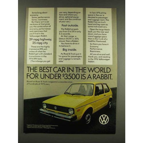 1976 Volkswagen VW Rabbit Car Ad - Best in the World