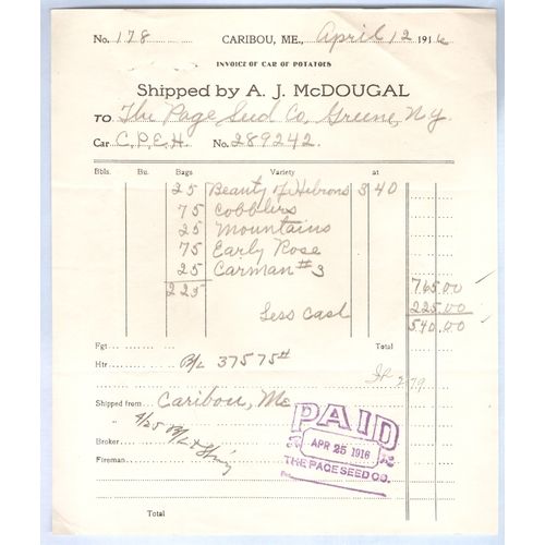 ME Caribou Letterhead / Billhead A. J. McDougal me_album, ~29