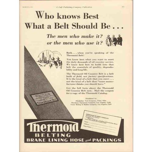 THERMOID RUBBER COMPANY 1931 knows best belt oil country vintage ad