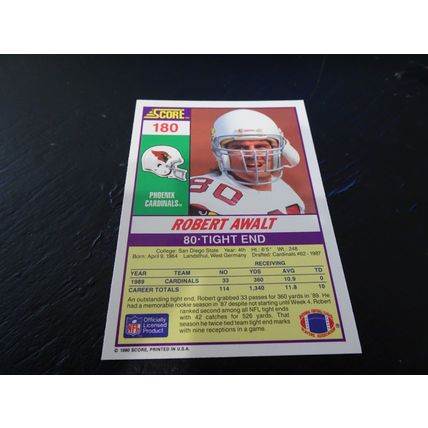 1990 Score Football Card # 180 Robert Awalt Excellent-Mint (6) Phoenix Cardinals