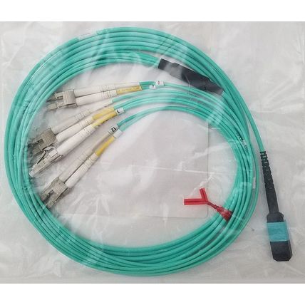 3M MTP MPO to LC Fanout Breakout Fiber Cable QSFP OM3 8LC 10Ft 50/125 2mm Aqua