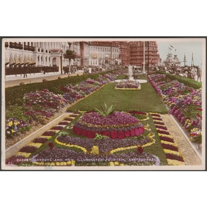 Carpet Gardens & New Illuminated Fountain, Eastbourne, 1933 - RP Postcard