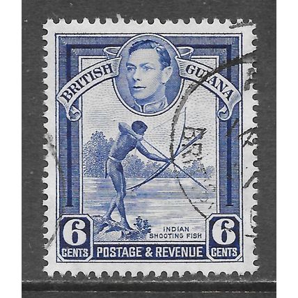 GUIANA BRITISH 1938 KG6 6c INDIAN FISHING BOW ARROW RIVER BANK USED