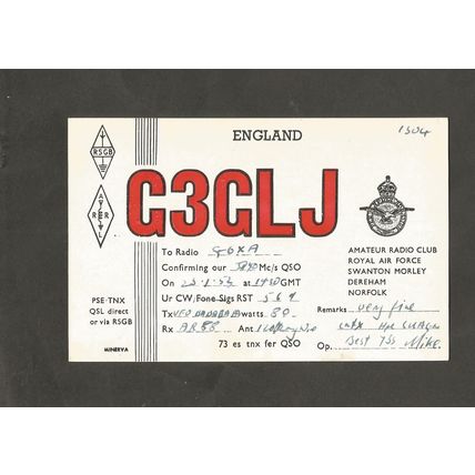 QSL Card G3GLJ RAF Swanton Morley Dereham Norfolk Amateur Radio Club