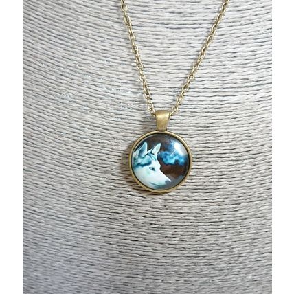 Cat Kitten Wolf Moonlight Wolves Sunset Bronze Silver Cabochon Pendant Necklace