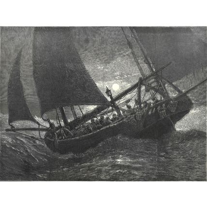 A HAZY NIGHT, YARMOUTH ROADS 1872 George Henry Andrews VICTORIAN ENGRAVING