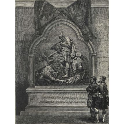MONUMENT TO THE 42nd HIGHLANDERS DUNKELD CATHEDRAL 1872 VICTORIAN ENGRAVING