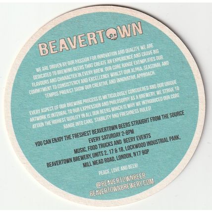BEER MAT - BEAVERTOWN BREWERY - PEACE, LOVE AND BEER - (Cat No 031) - (2016)
