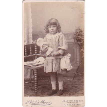 VICT. CDV. PHOTO - SMALL GIRLHOLDING DOLL BY L @ L MORRIS, OSWESTRY