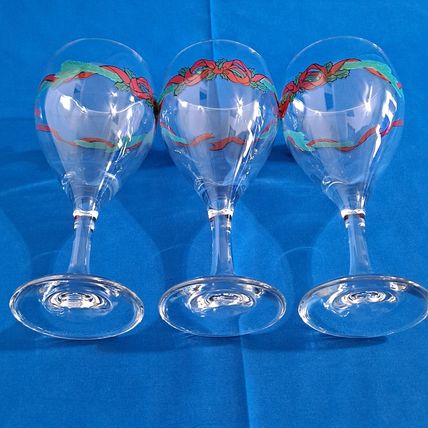 Lot 3 Libbey Christmas HOLLY & BOW WINE GLASSES Stemmed Goblets Ribbon Holiday