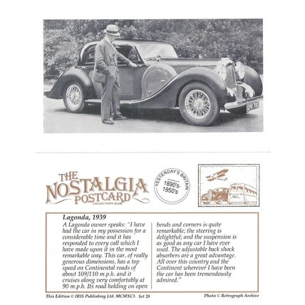 Postcard Lagonda LG6 Luxury Car 1939 Retrograph Photo - Nostalgia
