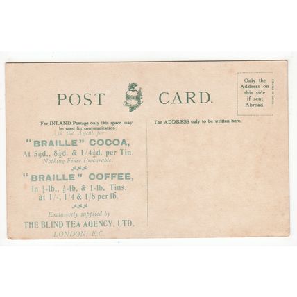 The Blind Tea Agency Ltd London Advertising Postcard Braille Cocoa & Coffee