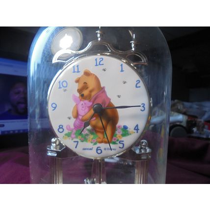 DISNEY'S WINNIE The POOH & PIGLET 9" Pendulum Clock in Glass Dome! Works Great!!