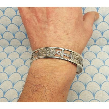 Vintage Egyptian Hallmarked 800 Fine Silver Ankh and Cartouche Cuff Bracelet