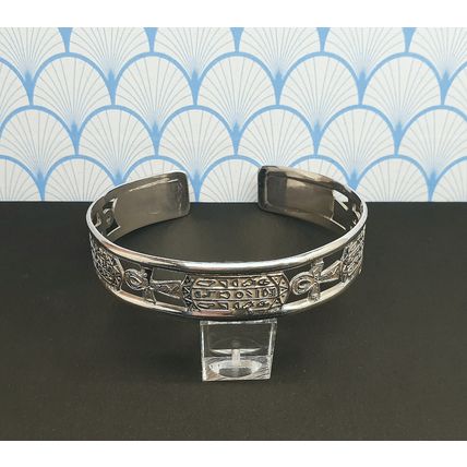 Vintage Egyptian Hallmarked 800 Fine Silver Ankh and Cartouche Cuff Bracelet