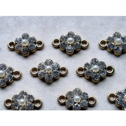 10 Pearl Rhinestone Connectors, Flower Shape, Glass Findings, Assorted Bracelet