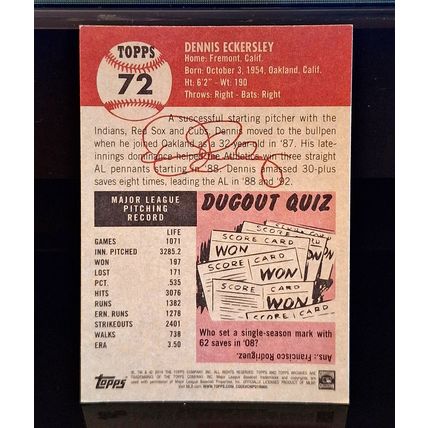 DENNIS ECKERSLEY 2016 TOPPS ARCHIVES BASEBALL CARD #72