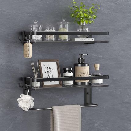 VOLPONE Glass Shelf for Bathroom 15.7 in Black Bathroom Shelves Wall Mounted Tem