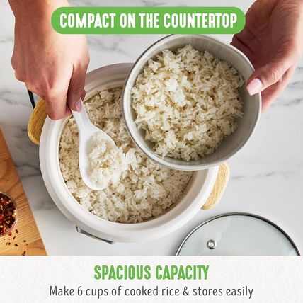 Greenlife 1.5 QT Electric Rice Cooker, Compact Small Size, 3-Cups Uncooked/6-Cup