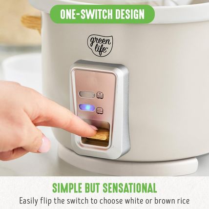 Greenlife 1.5 QT Electric Rice Cooker, Compact Small Size, 3-Cups Uncooked/6-Cup