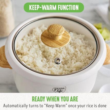 Greenlife 1.5 QT Electric Rice Cooker, Compact Small Size, 3-Cups Uncooked/6-Cup