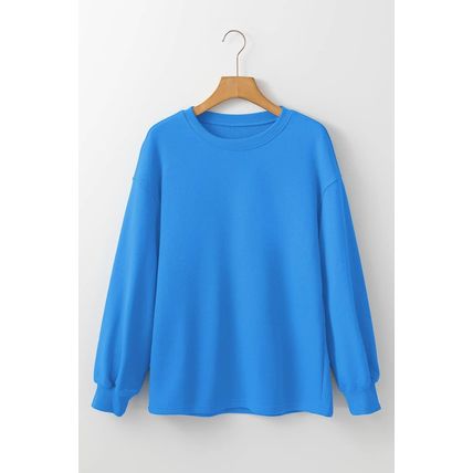 Sky Blue Solid Color Drop Shoulder Long Sleeve Basic Sweatshirt