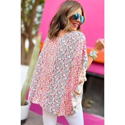 Multicolor Animal Floral Mix Print Cape Top