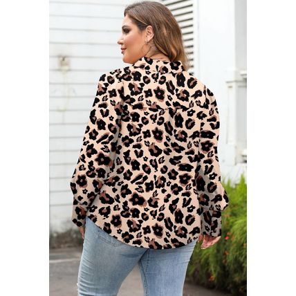 Leopard Flora Print Plus Size Shirt