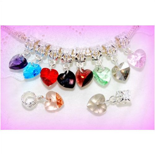 5 Crystal Love Heart Dangle Bead Silver Plated Charm Euro Bracelet Jewellery 643