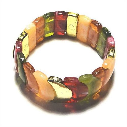 Bracelet 7 inch expandable overlapping multi-color acrylic discs costume jewelry