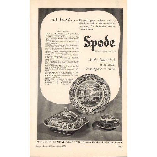 w t copeland sons ltd 1953 spode blue italian china pottery vintage ad