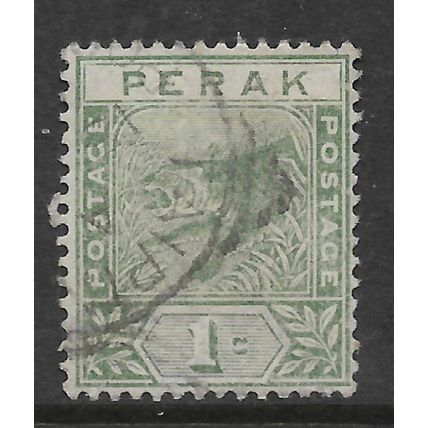 MALAYSIA PERAK 1892 1c GREEN TIGER SG 61 FINE USED