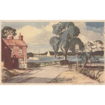 Ranworth Broad Norfolk Local Artist Watercolour Jarrolds Antique Postcard