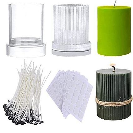 MEAOR 2 Cylindrical Pillar Plastic Candle Moulds with 50 Pre-Waxed Wicks
