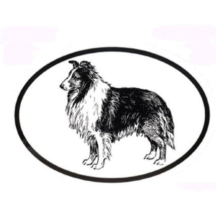 Dog Breed Oval Vinyl Car Decal Black & White Sticker -Shetland Sheepdog